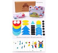 Blocchi di modello in legno flesso, Puzzle di animali in legno, Set di puzzle a forma di Tangram, 36 forme 60 carte di design in scatola di ferro, Gioco educativo Montessori