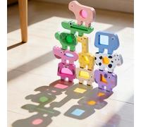 Blocchi impilabili in legno e acrilico a forma di arcobaleno - Gioco di bilanciamento con animali a cartoni animati, giocattolo creativo per bambini con luci e ombre colorate Tagli UnicaLegno
