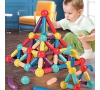 Blocchi magnetici da costruzione per bambini, grandi perline con aste magnetiche, giocattoli educativi per bambini e bambine di età 3+ anni, bastoncini magnetici da costruzione, gioco con bacchetta ma