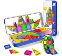 Blocchi magnetici per costruzione per bambini, piastre magnetiche ultimate per i viaggi: 40 pezzi mini magnetici per bambini dai 4 agli 8 anni! Gioco silenzioso per auto + attività da viaggio in