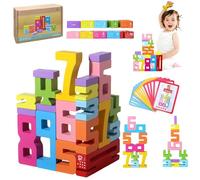 Blocchi Numero in Legno per Bambini, 20 Pezzi Wooden Number Building Blocks con 15 Apprendimento Carte, 1-10 Colorati Numberblocks, Montessori Adatto a Ragazzi e Ragazze 3 4 5 anni