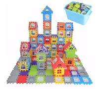 Blocchi Waffle per Bambini 3+, 210 Pezzi Blocchi di Costruzione in Plastica Sicuri ad Incastro Arcobaleno Educativo Divertenti Set di Costruzioni Giocattolo Riutilizzabili con Borsa di Stoc