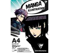 Clairefontaine 976163C Bloc Encollé Papier Manga Illustration A4 21x29,7 cm 250g - 25 Feuilles Papier Dessin Blanc Extra Lisse - Papier idéal pour le Dessin Manga au Crayon, à l’Encre et aux Feutres