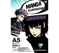 Clairefontaine 976162C Bloc Encollé Papier Manga Illustration A5 14,8x21 cm 250g - 25 Feuilles Papier Dessin Blanc Extra Lisse - Papier idéal pour le Dessin Manga au Crayon, à l’Encre et aux Feutres