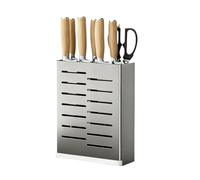 Blocco Coltelli Vuoto Portacoltelli Da Parete Multifunzionale Senza Foratura Con Vassoio Utensili Da Cucina(Gray)