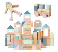 BLOCCO COSTRUZIONE LEGNO 100 PEZZI PASTELLO FSC GIOCHI EDUCATIVI BAMBINI