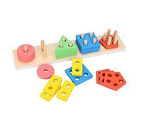 Blocco di Legno, Blocco di Legno per Bambini, Giocattolo Geometrico da Tavolo per Bambini per L'educazione Prescolare, Sicuro, Non Tossico con 5 Forme Colorate