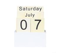 Blocco di legno per calendario perpetuo per scrivania, con piastrelle separate per mese, data e giorno, facile da riorganizzare anno dopo anno (C)
