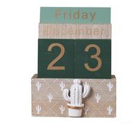 Blocco di legno retrò per calendario, calendario da scrivania, ornamenti da scrivania, blocchi per ufficio, casa, scrivania, decorazione (A)