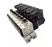 Blocco elettrovalvola pneumatica 3V210-08 multi-opzione 220V 24V con base di raccordo for silenziatore, collettore a 2/3/4/5/6 file, 3 porte(5 Row 6mm Fitting)