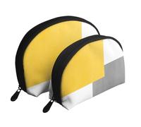 Blocco geometrico bianco grigio giallo, Borsa per trucco a conchiglia Portamonete da donna Borsa da toilette piccola Borsa per cosmetici 2 pezzi