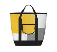 Blocco geometrico giallo grigio bianco,Borsa porta pranzo grande capacità isolata per donne e uomini, lavoro, picnic, viaggi