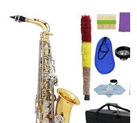 Blocco Lucido Inciso Il Sassofono Alto Saxophone EB E-flat Natural Bianco Shell Bottone Strumento Di Vento Kit principianti sax (Color : Gold and white)