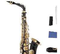 Blocco Lucido Inciso Il Sassofono Alto Saxophone EB E-flat Natural Bianco Shell Bottone Strumento Di Vento Kit principianti sax (Color : Black gold)