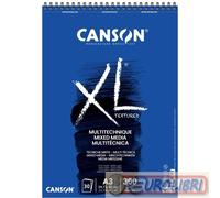 Blocco da disegno Canson XL Mix Media 30 fogli A3 - Grana strutturata - Microperforato a spirale - 21x29,7 cm - 300 g - colore