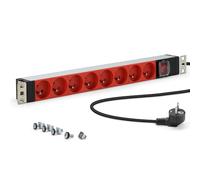 Blocco multipresa 19" 8 prese rosse tipo E francesi - alloggiamento in alluminio solido, fissaggi orientabili, interruttore/off protetto, cavo 1,80 m, protezione bambini - rack baie di rete