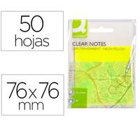 Blocco note adesive rimovibile e PON Q-Connect 76 x 76 mm rimovibile plastica traslucida giallo neon con 50 fogli