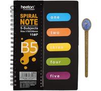 Blocco note con 5 divisori per soggetti, rilegatura a spirale per riunioni, lavoro, studio, blocco note personale a righe universitarie, scrittura o presa appunti, 300 pagine/150 fogli (B5)