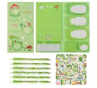 Blocco Note Con Motivo Rana Da 1 Pezzo, 6 Penne E 50 Adesivi, Cancelleria Con Cartoni Animati Carini, Cancelleria Creativa, Forniture Per L'Apprendimento E L'Ufficio