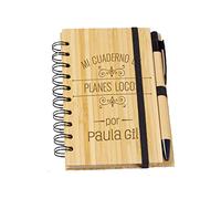 Blocco note in legno e penna in bambù personalizzabile con fogli di carta riciclata. Bloc-notes divertente personalizzato