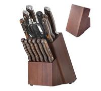 Blocco per coltelli da cucina - Legno 22 x 15 x 13,4 cm | Supporto in legno con 14 fessure con blocco per coltelli da cucina, universale per coltelli, , trituratori per cuoio, cucina domestica