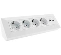Blocco prese a 4 vie + 2x USB, bianco, facile da montare poiché l'interno è precablato, montaggio a sbalzo - ideale per piani di lavoro e banchi da lavoro