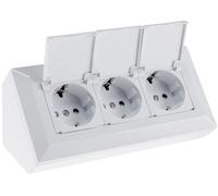 Blocco prese multiple a 3 vie con coperchio incernierato presa 230V per cucina ufficio officina bianco