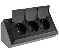 Blocco prese multiple a 3 vie con coperchio incernierato presa 230V per cucina ufficio officina nero