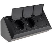 Blocco prese Presa multipla a 2 vie con coperchio incernierato USB-A USB-C PD Presa 230V per cucina ufficio officina nero