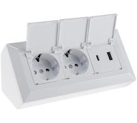 Blocco prese Presa multipla a 2 vie con coperchio incernierato USB-A USB-C PD Presa 230V per cucina ufficio officina bianco