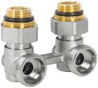 Blocco rubinetto a due tubi, 3/4" x 1/2", forma angolare, 10 bar, 120 °C, valvola per termosifoni