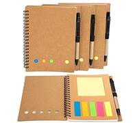 Blocco Spiralato Kraft Carta Copertina Bloc Notes Quaderno a Spirale Spiralato Notebook con Penna, Note Adesive, Colorati Segnapagina Film per Scuola e Ufficio 4 Pezzi