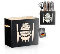Blocco universale per coltelli in legno con fessure, organizer per coltelli in legno, unica sistemazione per coltelli per il piano di lavoro con base antiscivolo (Nero)