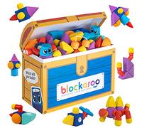 Blockaroo Mattoncini magnetici come gioco educativo per bambini, set di giochi d'acqua educativi per costruzioni creative, ideali per la vasca del divieto, scrigno del tesoro con 100 mattoncini