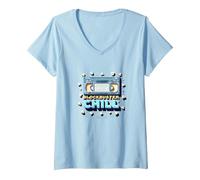 Blockbuster Chill: Retro Movie Night VHS Popcorn Maglietta con Collo a V, Donna, Celeste, XXL