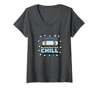 Blockbuster Chill: Retro Movie Night VHS Popcorn Maglietta con Collo a V, Donna, Grigio Scuro, L