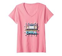 Blockbuster Chill: Retro Movie Night VHS Popcorn Maglietta con Collo a V, Donna, Rosa, L