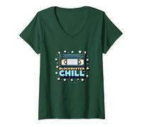 Blockbuster Chill: Retro Movie Night VHS Popcorn Maglietta con Collo a V, Donna, Verde Foresta, S
