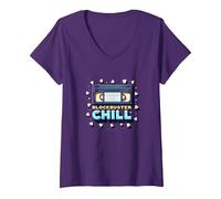 Blockbuster Chill: Retro Movie Night VHS Popcorn Maglietta con Collo a V, Donna, Viola, L