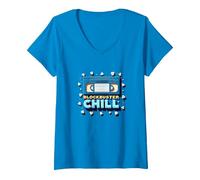 Blockbuster Chill: Retro Movie Night VHS Popcorn Maglietta con Collo a V, Donna, Zaffiro, S