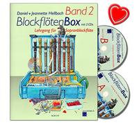 BlockflötenBox Band 2 Corso (Classi inferiori 7 8 anni) per flauto dolce soprano con 2 CD di Daniel Hellbach (lingua italiana non garantita) con graffetta per spartiti colorata a forma di cuore.