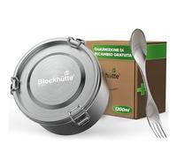 Blockhütte Portapranzo, Lunch Box Acciaio Inox Rotondo I 1200ml I Lunchbox con Cucchiaio e due Guarnizioni, Porta Pranzo Ermetico, Bento Box a Prova di Perdite, Contenitore Pranzo, Portavivande