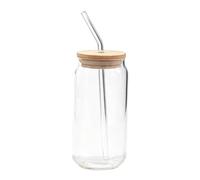 blodfune Bicchiere in vetro con coperchio in bambù e cannucce, tazza in borosilicato resistente al calore per caffè freddo, Matcha, frappè, portatile, 400 ml/550 ml, per ufficio e casa, B, 550 ml