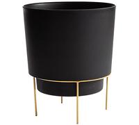 Bloem Hopson - Fioriera rotonda con supporto in metallo dorato: 15,2 cm, colore nero, vaso in plastica resistente, supporto rimovibile verniciato a polvere, per uso interno ed esterno, giardinaggio