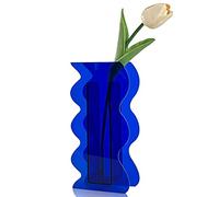 BLOFLO Klein - Vaso in acrilico blu, vaso geometrico a forma di onda, per fiori, decorazione moderna e contemporanea per casa, ufficio, matrimonio