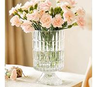 BLOFLO Vaso in vetro goffrato da 17,8 cm, con piedistallo, vaso per bouquet in vetro idroponico, vaso trasparente per casa, ufficio, matrimonio, tavolo da pranzo e feste (motivo scanalato)