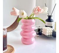 BLOFLO Vaso per fiori idroponico in vetro colorato, vaso in vetro rosa da 17,8 cm, vaso geometrico a quattro strati per decorazione della casa, vaso moderno in vetro a bolle per casa, ufficio, tavolo