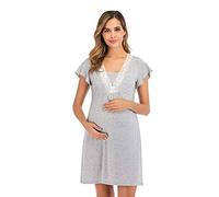 BLOMDE Camicia da Notte Parto Ospedale Premaman Allattamentoal Seno Camicia da Notte -Grigio_M
