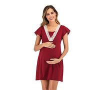 BLOMDE Camicia da Notte Parto Ospedale Premaman Allattamentoal Seno Camicia da Notte -Rosso_M