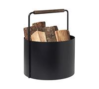 blomus Cestino in legno ASHI | Cestino per legna da ardere con manico in marrone | 37 L x 35 B x 45 H cm | Cestino per carminio in acciaio verniciato a polvere e rovere